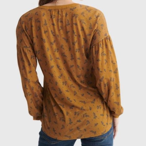 Lucky Brand Button-Accented V-Neck Top in Golden Brown Multi - Picture 5 of 5